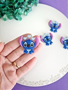 Aplique Emborrachado Stitch com Corações - Unidade